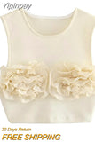 Yipinpay Flower Crop Top Women Off White Tank Top Female Sleeveless Summer Sexy Tops Woman Fashion Y2k Streetwear Going Out Tops