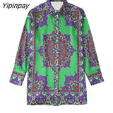 Yipinpay Newest Fashion Print Shirts Pants Sets 2023 Long Sleeved Chic Blouses+Ankle-Length Pants Street Casual Bandage Outwear