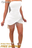 Yipinpay Spaghetti Strap Tassel Slim Fashion Bandage Bodycon Evening Party Club Wear Short Mini Dress Summer