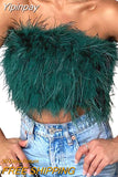 Yipinpay Women Clothes Artificial Fur Feather Vest Summer 2023 Sleeveless T-shirts Strapless Fluffy Backless Slim Tube Tops Streetwear
