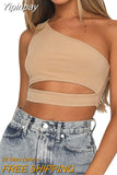 Yipinpay Women One Shoulder Tank Tops Summer Solid Collar Hollow Out Vest Slim Sleeveless Crop Tops Casual Female Streetwear Straps Tanks