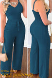 Yipinpay Summer Woman Long Jumpsuits Elegant Sexy V-Neck Shirred Cami Top & High Waist Pants Set New Fashion Casual One Pieces