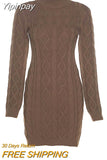 Yipinpay Knitted Sweater Dress Evening Party Fall Winter Clothes 2023 Vintage Sexy Bodycon Backless Long Sleeve Dress Night Club