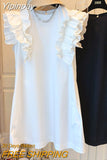 Yipinpay Femme 2023 Summer New Temperament Loose Sleeveless White Ruffled Dress Women Short Wild Pleated Tank Casual Vestido