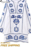 Yipinpay Embroidery Short Dresses For Women 2023 Vintage Boho White Dress Woman Mini Loose Summer Dress Long Sleeve Casual Dresses