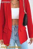yipinpay Red Blazers Women Long Sleeve Suits Coat High Street Solid Color Outwear Outfits Slim Women Blazers and Jackets Veste Femme