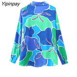 Yipinpay Summer Women Fashion Print Blouses Shirt 2023 New Causal Turn-Down Collar Tops Vintage Single Breasted Loose T-Shirts