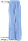 Yipinpay Beige Pleated Wide Leg Pants Womens Pants Fashion 2023 Casual Loose Trousers Office Lady Elegant Long Palazzo Pants
