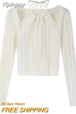 Yipinpay Knitted Sweater Women Korean Fashion Fake Two Pullover Office Lady 2023 Autumn Elegant Long Sleeve Crop Tops Pure Color