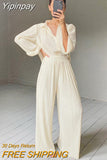 Yipinpay Beige Pleated Wide Leg Pants Womens Pants Fashion 2023 Casual Loose Trousers Office Lady Elegant Long Palazzo Pants