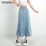Yipinpay Summer Long Skirts For Women High Waist A Line Jean Skirts For Ladies