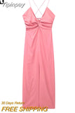 Yipinpay Knot Slip Long Dress Women Pink Sexy Summer Woman Dress 2023 Backless Elegant Party Dresses For Women Evening Dresses