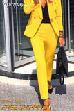 Yipinpay & Winter Spring and Autumn Women's Suits Solid Color Two-piece Suit Set Jacket + Pants Office Professional 2023 Fashion
