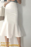 Yipinpay Summer New Korea Chic Temperament Elegant Slim White High Waist Mermaid Skirt Women Office Lady Ruffles Wrap Hip Faldas