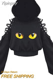 Yipinpay Fashion Printing Sweatshirt Spring Fall 2023 Hoodies Casual Bandage Hollow Out Long Sleeve Exposed Navel Hooded Crop Tops
