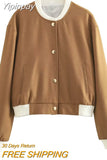 Yipinpay TRAF Fashion Bomber Jackets for Women 2023 Chic Single-breasted Coat Female O-Neck Long Sleeve Coats Ladies New Outerwear
