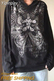 Yipinpay Punk Hip Hop Harajuku Streetwear Y2K Grunge Oversized Black T-shirt Vintage Mall Goth Long Sleeve Loose Tees Shirt Women 920