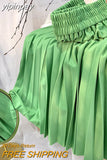 yipinpay Skirts for Womens 2023 Solid Color Kawaii Elastic High Waist Korean Fashion Midi Pleated Skirt Elegant Slim Falda Jupe
