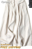 Yipinpay Spring Summer Women's Cotton Linen Wide Leg Pants Loose Elastic High Waist Thin Ladies Skirt Pants Capris Flared Trousers