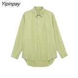 Yipinpay 2023 Women Solid Blouse Pants Sets Spring Casual Single Breasted Long Sleeve Shirts Elastic Waist Pants Outwear Two Colors