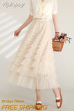 Yipinpay Solid Color Cake Long Skirt Mesh Puffy Women Sexy Korean Floor Length Party Skirts Loose Elastic Female Ball Gown Summer