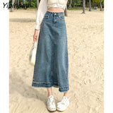 Yipinpay A Line Vintage Jean Skirts For Ladies High Waist Casual Summer Long Skirt Woman