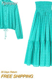 Yipinpay Print Long Skirts For Women Fashion 2023 High Waist Ruffle Skirt Sets Summer Beach Skirt Woman Ruched Women's Skirts