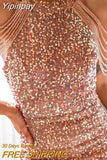 Yipinpay Summer New In Fashion Women's Dress Sequined Luxury Party Short Dresses Chic and Elegant Sexy Crystal Tassel Evening Dress