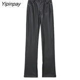 Yipinpay Fashion Women Faux Leather Pants New 2023 Autumn Winter Slim Zipper Female Flare Pants Streetwear PU Trousers