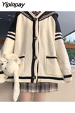 Yipinpay Spring Women sweater Loose Japan style Sweet Knitted Thin Cardigans Sailor Collar Oversize female cardigans Sweater Cute