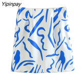 Yipinpay New Summer Elegant 2 Piece Printed Skirt Set Vintage Soft Turn Down Collar Long Sleeve Female Casual Skirt Lady Suit