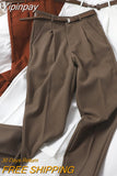 Yipinpay High Waist Winter Wide Brown Pants Elegant Woman Office Pants Trousers Loose Casual Women's Trousers Korean
