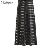 Yipinpay 2023 Women Fashion Dot Straight Skirt With Belt Spring Autumn Causal High Waist Vintage Skirt A-line Streetwear