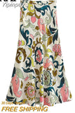 Yipinpay Print Long Skirts For Women Fashion 2023 High Waist Vintage Skirt Sets Summer Beach Midi Skirt Woman Flared Women's Skirts