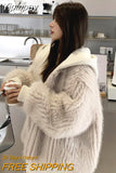 Yipinpay Autumn Winter Loose Casual Hairy Shaggy Soft Warm Faux Fur Coat Women with Hood Long Sleeve Korean Fashion 2023