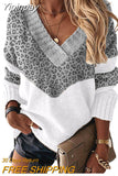 Yipinpay Autumn Winter V-neck Women's Pullover Leopard Striped Vintage Long Sleeve Knit Top Korean Fashion Pink Women Sweater Jersey