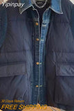 Yipinpay Coats Denim Shirt Patchwork Fake Two Black Vest for Women Y2k Waistcoat 2023 Chaleco Mujer Cotton Top Parkas Jacket Unisex