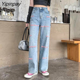 Yipinpay Embroidered High Street Loose Wide Leg Jeans Woman
