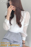 Yipinpay Round Neck Versatile Long Sleeve White Perspective Shirt Camisas Blouse Loose Tops Mujer Sunscreen Shirt Blusas New
