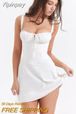 Yipinpay A Line White Spaghetti Strap Dress Mini Boning Elegant Lace Up Holiday Party Dresses Casual Summer Dresses Women