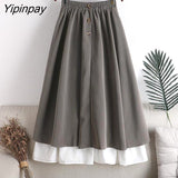 Yipinpay Spring Summer Women Skirt Oversize Korean Style A-line Patchwork Long Skirts High Waist Female Skirts Double Layer Ruffle