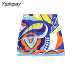 Yipinpay 2023 Summer Women 2PCS Print Blouses+Skirts Set New Turn Down Collar Long Sleeve Tops High Waist Dress Girl Outfits