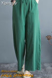 Yipinpay Spring Summer Literary Vintage Cotton Linen Women's Pants Loose Oversized Wide Leg Pants High Waist Linen Pants Trousers
