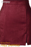 Yipinpay Womens High Waist Faux Suede Double Front Bodycon Mini Hip Skirt Female Pencil A-line Shorts Woman School Girl Skater Skirt Pink