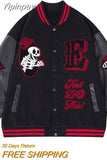 Yipinpay Letter Pattern Flocking Embroidery Jackets And Coats Men Y2K Street Hip-Hop Retro Baseball Uniform Couple Casual Jacket