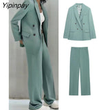 Yipinpay 2023 Autumn Winter Ladies Blazer Pant Sets Office Outfits Long Sleeve Double Breasted Jacket Zipper Trouser Notched Outwear