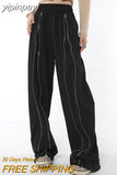 yipinpay Women Black Sweatpants Loose Zipper High Waist Vintage Baggy Pants American Fashion Female Bottoms Straight Wide Leg Trouser