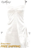 Yipinpay MO 2023 Spring Sexy Satin Mini Spaghetti Strap Dresses Lace Chest Wrapping Party Dress Femme Clothes Fashion Vestidos