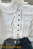 Yipinpay Blusas Mujer De Moda Fall French Court Style Vintage Shirt Bowknot Fungus Shirt White Top Letter Blouse Ribbon Shirts