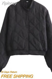 Yipinpay TRAF Multicolor Bomber Jackets for Women 2023 Quilted Jacket Coat Female Stand Collar with Pockets Chic Warm New Outerwear